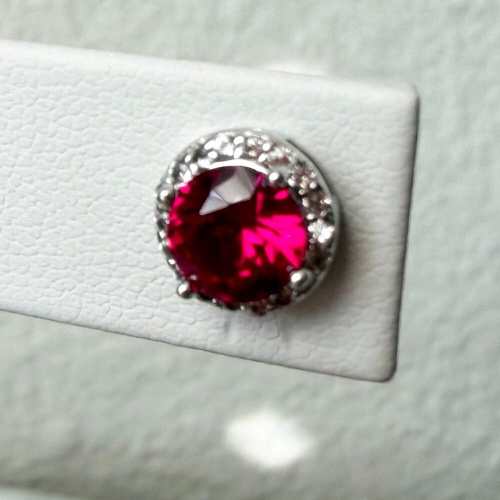NEW 2.06ctw Lab Created Ruby & Lab Created Sapphire Sterling Halo Stud Earrings - Picture 9 of 14